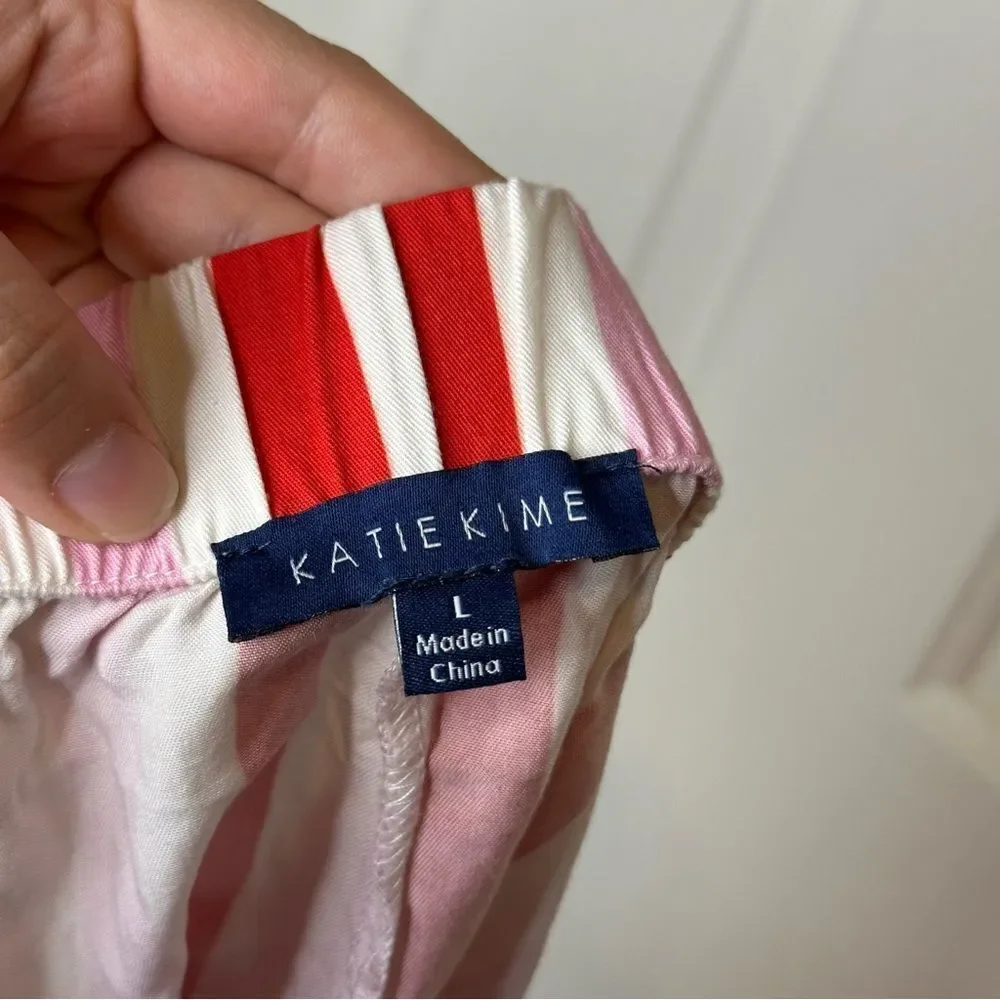 Katie Kime Red Pink White Retro Stripe  Modal Cotton Blend Pajama Shorts Sz L